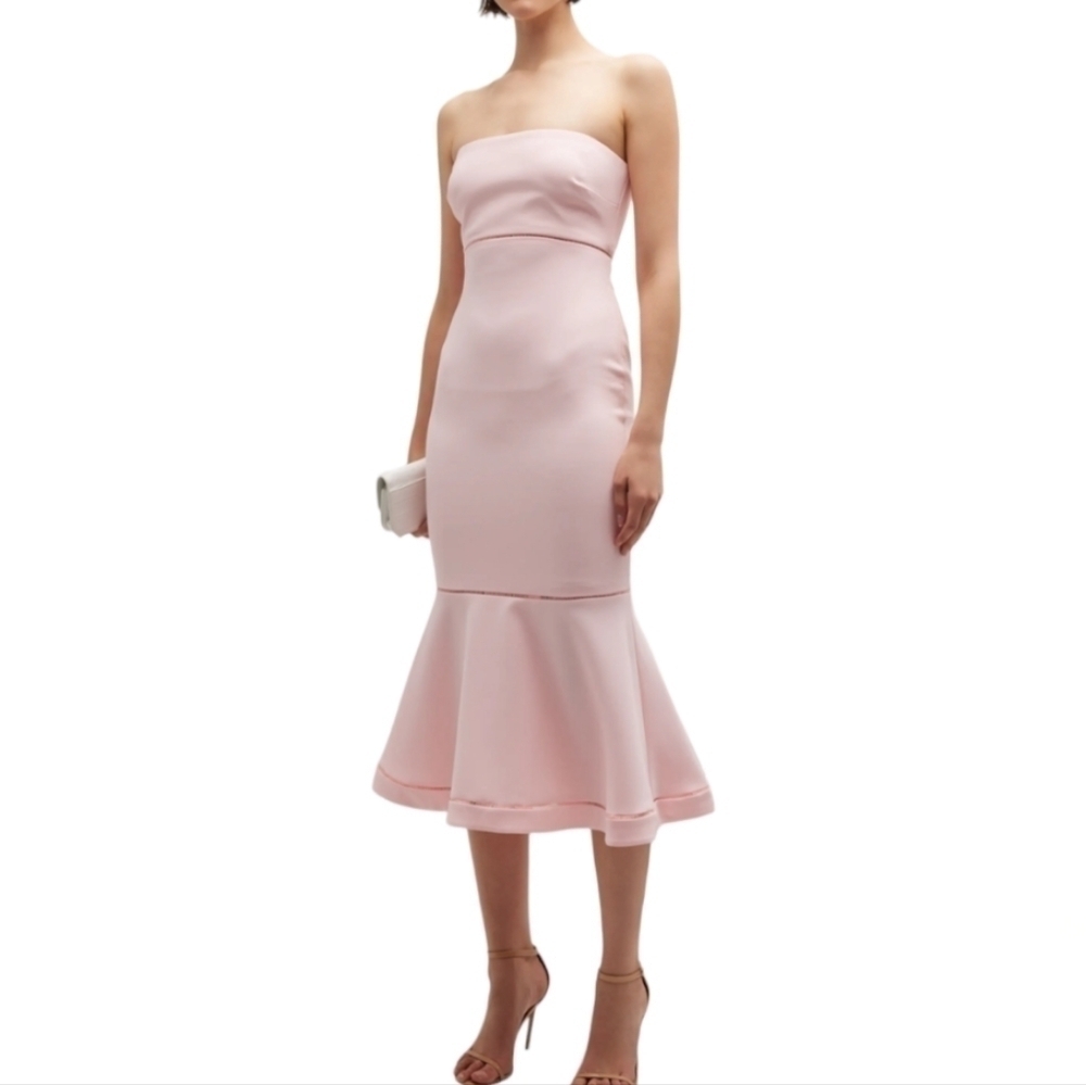Revolve Likely dress size 6 pink midi strapless fluted